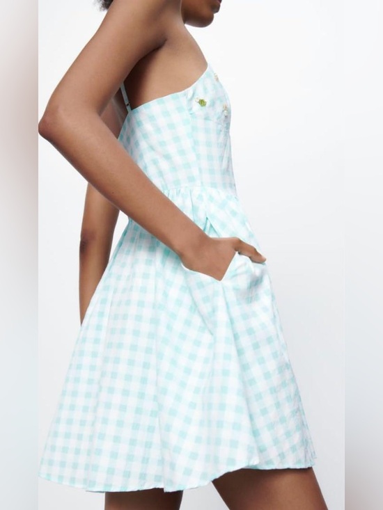 Zara Dresses & Skirts - Zara Gingham Floral Embellished Mini Dress Cottagecore Coquette Size M
